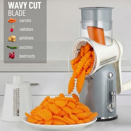 Rotary Cheese Grater Manual Hand Crank 5 Blade Shredder (5 Blades / Classic | Gray)