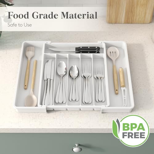 Expandable Silverware Drawer Organizer (White / Large (11-18''W x 14''D))