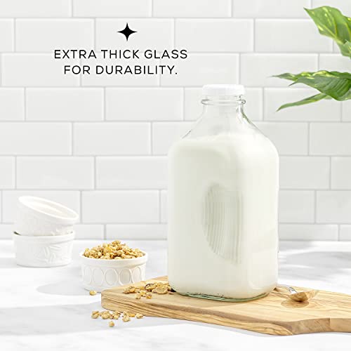 Glass Milk Bottles with Lids and Pourer (64 Oz)