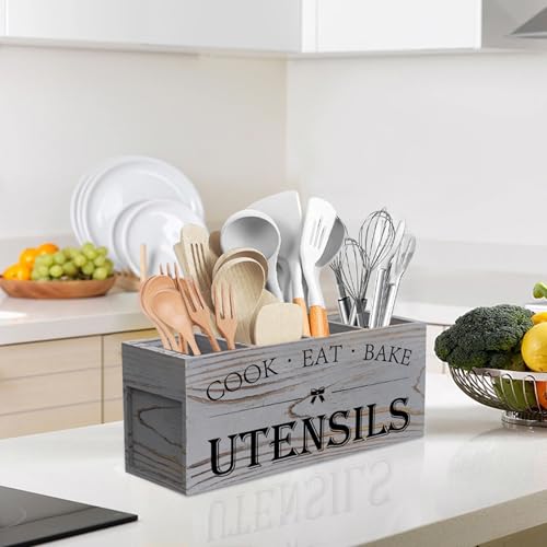 Extra Large Utensil Holder Countertop for Kitchen Counter (Grey)