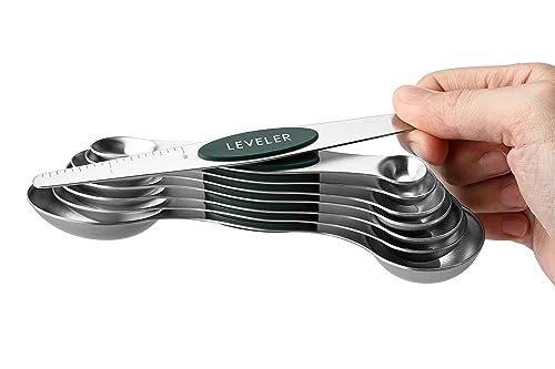 Stainless Steel Magnetic Measuring Spoons Set of 8 (Pine Green / 1-Pack)