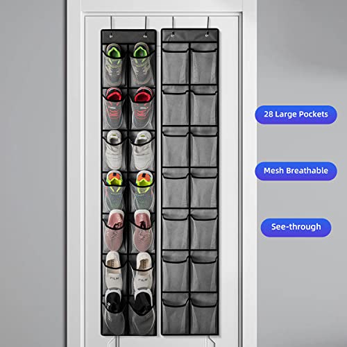 2 Pack Grey14 Pockets Over the Door Shoe Organizer (Grey-2 Pack of 14)