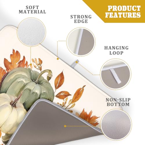 Fall Pumpkin Dish Drying Mat Autumn Leaves Absorbent Dishes Pad 18x24 Inch Seasonal Microfiber Dish Drainer Rack Mat for Kitchen Countertop (Fall Pumpkin / 18x24 inch)