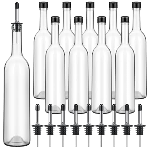10 Pcs Long Neck Glass Bottles with Pourer for Bar Wine Syrup