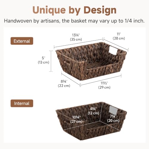 Pantry Baskets for Organizing (Brown(Water Hyacinth) / 13 ½"L x 10 ¾"W x 5"H)
