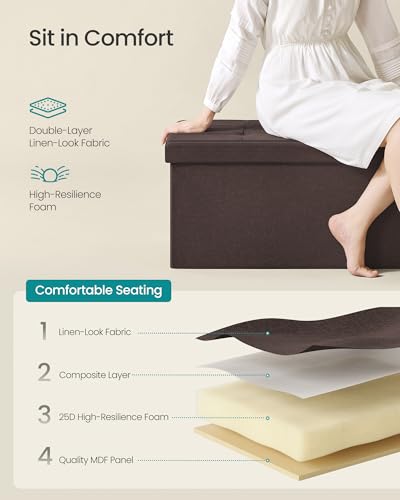 43.3 Inches Folding Storage Ottoman Bench (Brown / 15"D x 43"W x 15"H (without Flipping Lid))