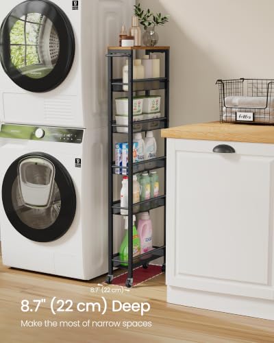 6 Tier Utility Rolling Laundry Cart (Rustic Brown + Matte Black / 6 Tiers (5.9"D x 51.7"H))