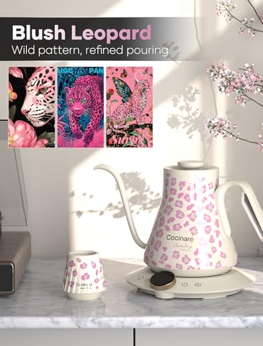 Color Changing Gooseneck Electric Kettle for Precision Brewing (Blush Leopard)