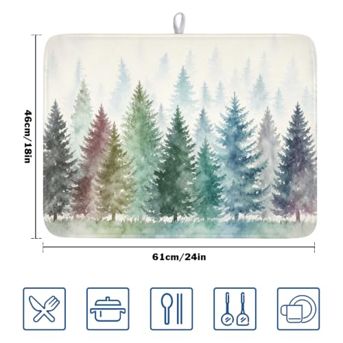 Pine Tree Dish Drying Mat Natural Forest Fog Microfiber Dishes Pad 18x24 Inch Absorbent Fast Dry Dish Drainer Rack Mats for Kitchen Counter (Pine / 18x24 inch)