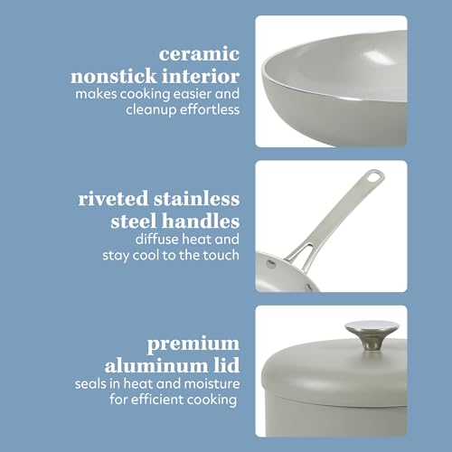 Kitchen Essentials Potluck Porch 10 Piece PFA Free Ceramic Non stick Interior Forged Aluminum Cookware Pots and Pans Set W (10-Piece Cookware Set / Green)