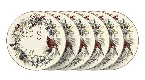 Winter Greetings Porcelain Christmas Dinner Plate Set for 6 (Dinner Plates, Set of 6)