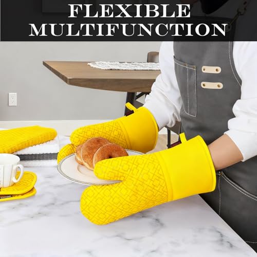 Oven Mitts and Pot Holders Sets 6pcs (Yellow)