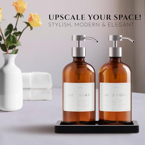 Glass Soap Dispenser Set of 2 (Amber/Silver)