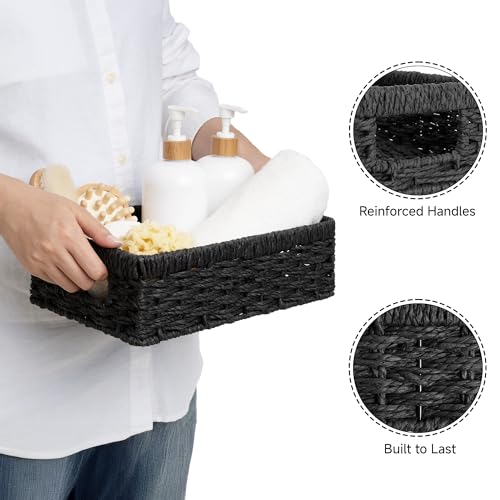 Wicker Baskets for Organizing (Black (Paper Rope) / 2x 11¼"L x 7½"W x 3½"H)