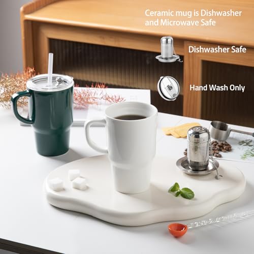 Sweejar Ceramic Tea Cup with Lid (Jade / Travel Cup(16 Fl Oz))