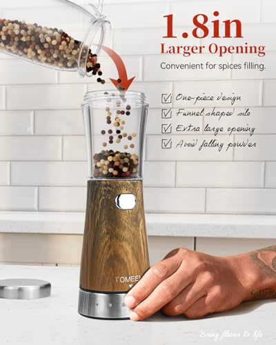 Electric Salt and Pepper Grinder Set with Storage Base (Dark Wood Grain)
