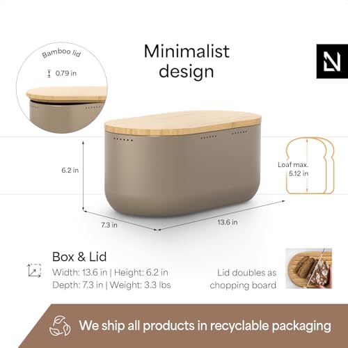 Stainless Steel Bread Box with Cutting Board (Taupe Brown)
