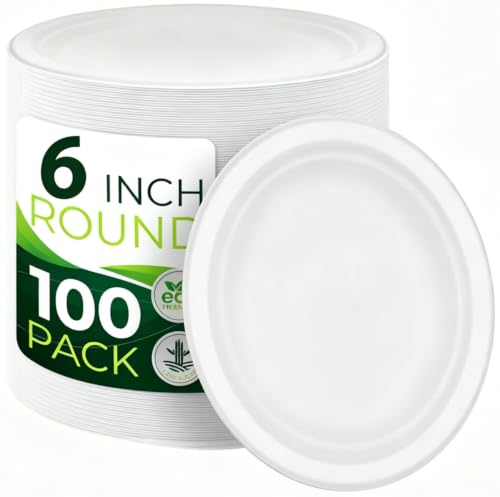 100PCS 100% Small Dessert Plates Disposable (White / 6in(100count))