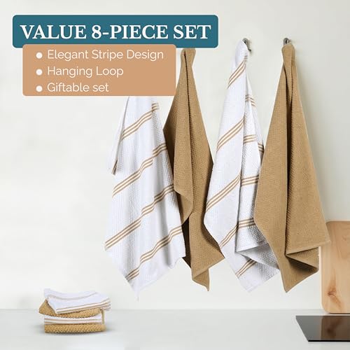 Kitchen Towel Set 8 Pc 4 Dish Towels for Kitchen (Terry - Beige / Kitchen Towel Set - 8 Pack)