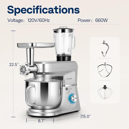 6-in-1 Stand Mixer, 8.5-Quart Tilt-Head Mixer, 10 Speeds, Silver (6-in-1 / Silver)