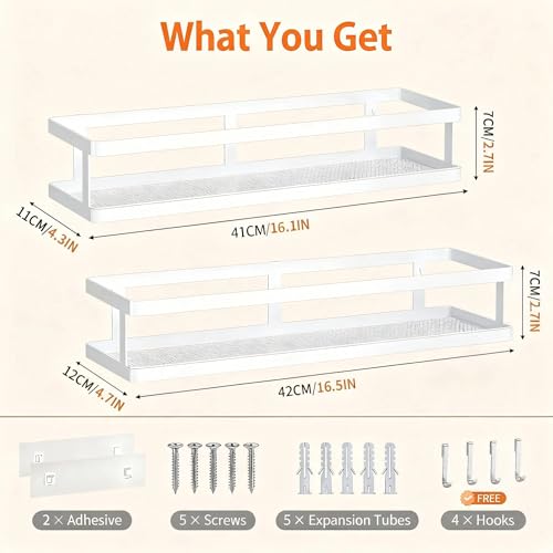 2 Pack 16.5" Extra Long Slim Shower Caddy (White / Minimalist Open (16.5" Extra Long))