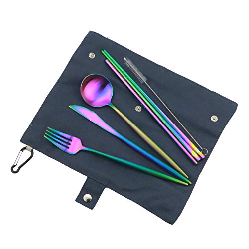 Reusable Travel Utensils (Blue Pouch / Rainbow-C)