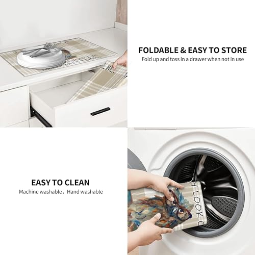 Kitchen Drying Mat Funny Owl Dish Drainer Mat for Kitchen Counter Microfiber Absorbent Reusable Washable 18x24 Inch Home Holiday Decor Cute Buffalo Plaid Drying Pad (Funny Owl / 18 x 24 inch)