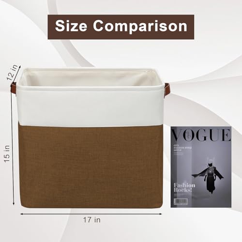 Large Fabric Storage Baskets (Brown / Off-White / Extra Large -17"x12"x15")
