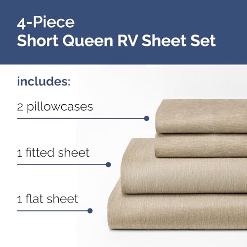 Short Queen Size 4 Piece Bed Sheet Set (38 - Heathered Beige / Short Queen)