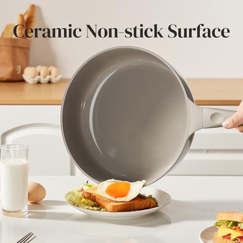 Deep Ceramic Frying Pan with Lid (Gray / 10inch Saute Pan With Lid)