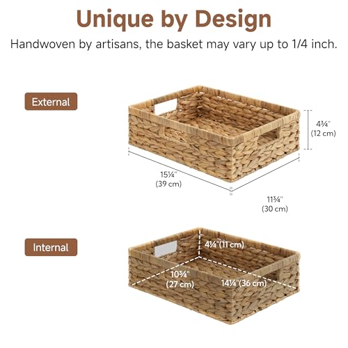 Wicker Storage Baskets for Shelves (Natural (Water Hyacinth) / 15¼"L x 11¾"W x 4¾"H)