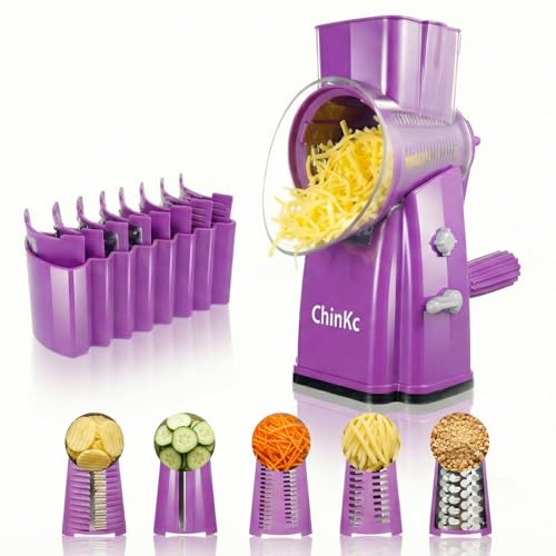 Upgrade Rotary Cheese Grater Shredder with Handle (Purple)