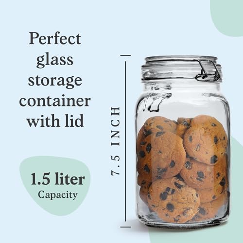 Set of 3 Glass Mason Jar with Airtight Lid 50 Ounces (50 oz 3 Pack)