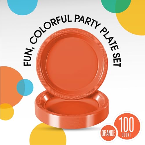 Sturdy Orange Plastic Plates 10" Party Plates 100 Pcs (10 inch / Orange)