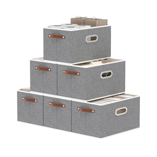 Fabric Storage Baskets (12.99x9.05x7.87in/6-Pack / Grey)