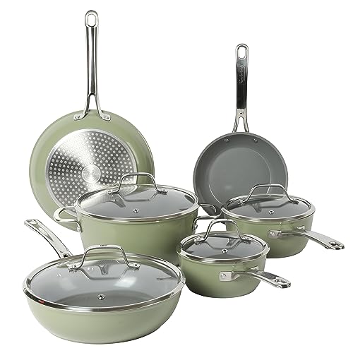 Kitchen Essentials 10 Piece PFA Free Non (Green / 10-Piece Cookware Set)