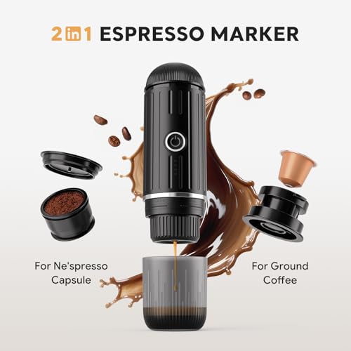 Portable Electric Espresso Coffee Maker for Ground Coffee & NS Capsule Fast Self (2218-BLACK)