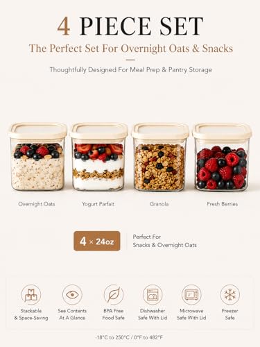 Small Glass Food Storage Containers with Glass Lids 4 pcs 24fl.oz (4 Count)