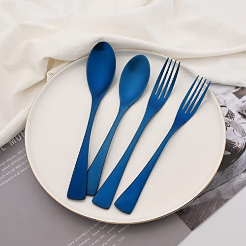 Luxury 18 10 Stainless Steel Matte Blue Cutlery Flatware Set (4 / Blue)