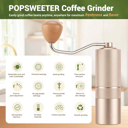 Popsweet C38 Manual Coffee Grinder (Starlight silver)