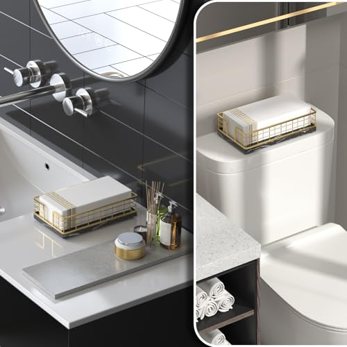 Marble Guest Towel Holder Tray for Bathroom (Gold/Marble Black / 9.06 x 5.51 x 2.56 inches)