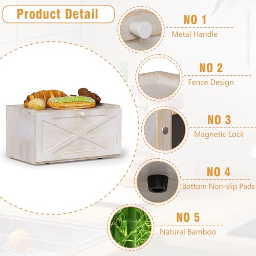 Bamboo Bread Box for Kitchen Counter Farmhouse Bread Storage Container Large Capacity Bread Storage Bin Bread Holder