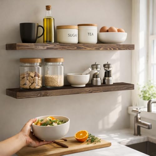 36 Inch Floating Shelves (Black Walnut / 36'' x 8''x 2''(set of 2）)