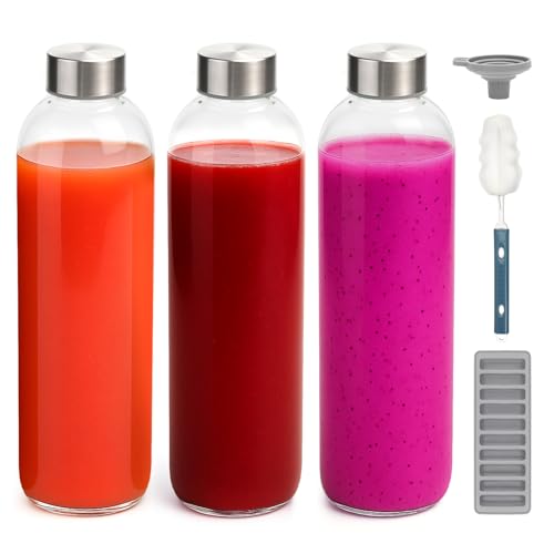Clear Glass Water Bottles with Stainless Steel Lids 32 oz
