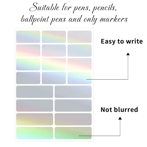 Holographic Label Stickers Writable Holographic Silver Gift Labels (Silver / 1 x 2 inches, 1 x 3 inches Set)