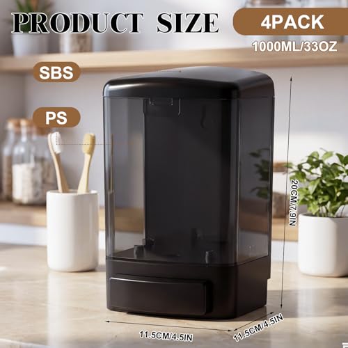 4 Pcs Wall Mounted Soap Dispenser (All Black / 33.8 oz 1000 ml)