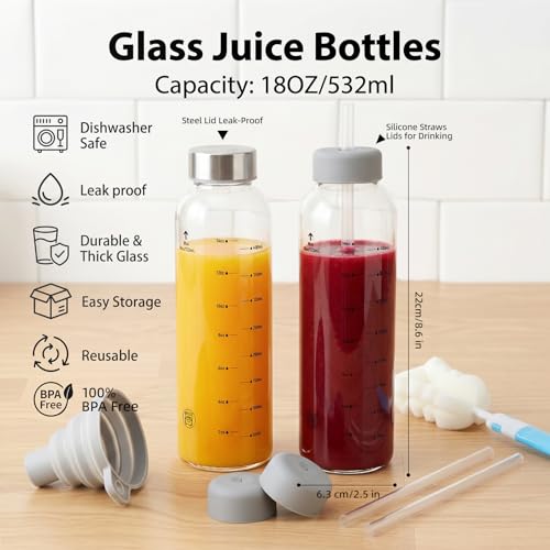 Clear Glass Bottles with Lids (Glass Bottles 4 pack / 18 Ounces)