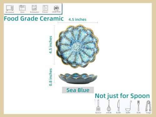 Ceramic Spoon Rest for Stove Top (Retro, Ocean Blue)