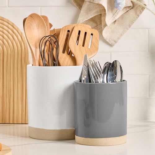 Ceramic Utensil Holder (White and Dark Gray)