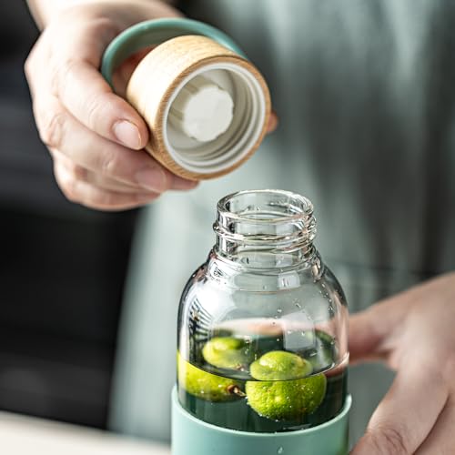 21oz Borosilicate Glass Water Bottles with Silicone Non (Pink+Green)